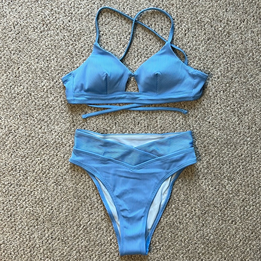 Periwinkle Ribbed High-Rise Bikini